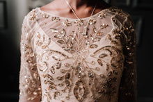 Load image into Gallery viewer, BHLDN Sequin and Beaded Illusion Fit Flare Full Sleeved Size 8
