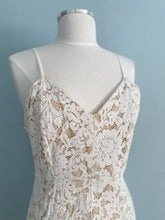 Load image into Gallery viewer, SHEIN Contour Lace V neck Handkerchief Skirt Ivory/Nude Size L
