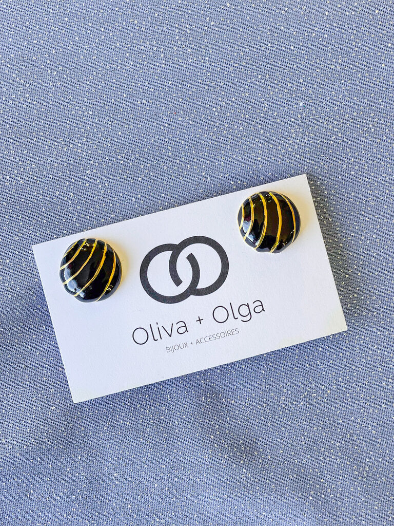 OLIVA + OLGA Enamel Circle + Line Stud Earrings