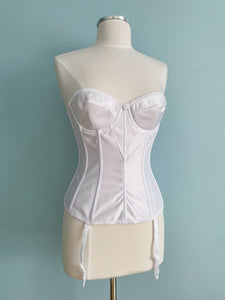 DOMINIQUE White Satin Bustier Lace Trimmed Added Straps Size 34B