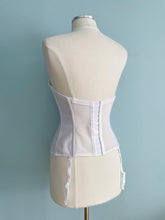 Load image into Gallery viewer, DOMINIQUE White Satin Bustier Lace Trimmed Added Straps Size 34B
