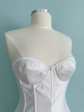 Load image into Gallery viewer, DOMINIQUE White Satin Bustier Lace Trimmed Added Straps Size 34B
