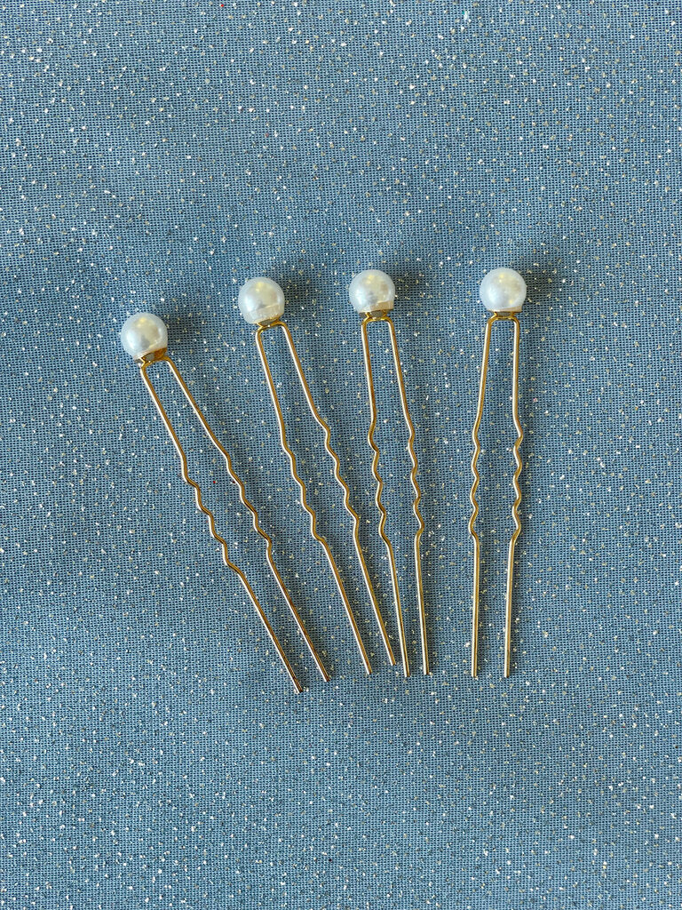 NO LABEL Pearl Hair Pin Set in Gold
