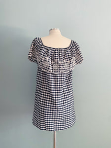 FOREVER 21 Cotton A-line Gingham Embroided Ruffle Sleeve Size L