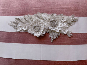DAVID'S BRIDAL 3D Floral Rhinestone Beaded Ribbon Belt
