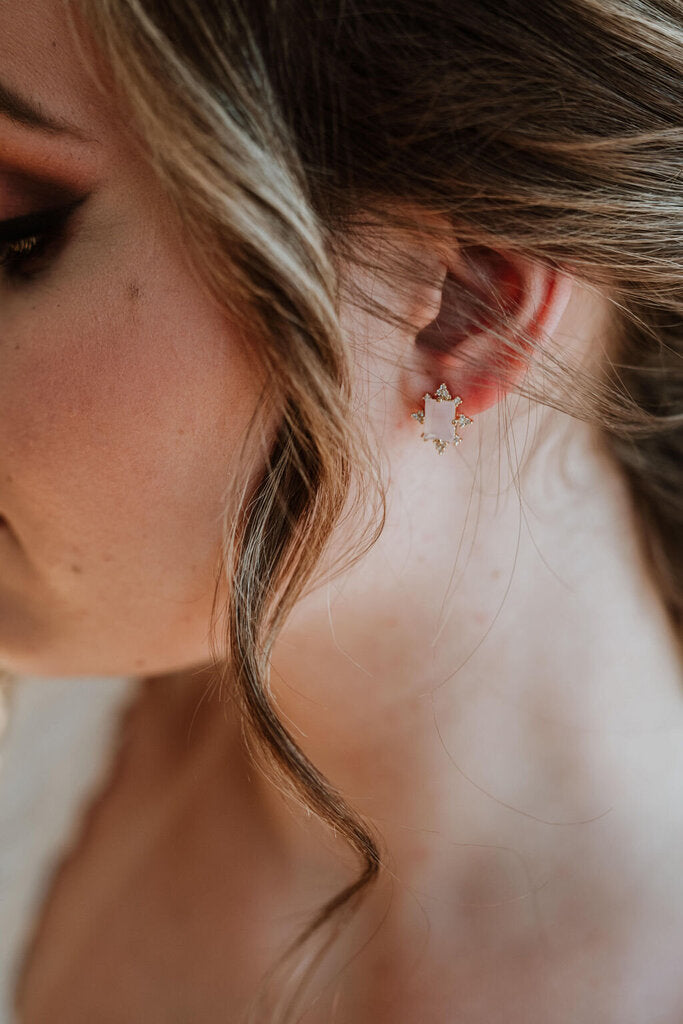 AMORA EARRINGS in pink opal + gold