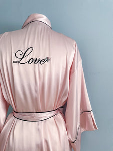 IN BLOOM Satin Vintage "LOVE" Robe Pink/Black Size S