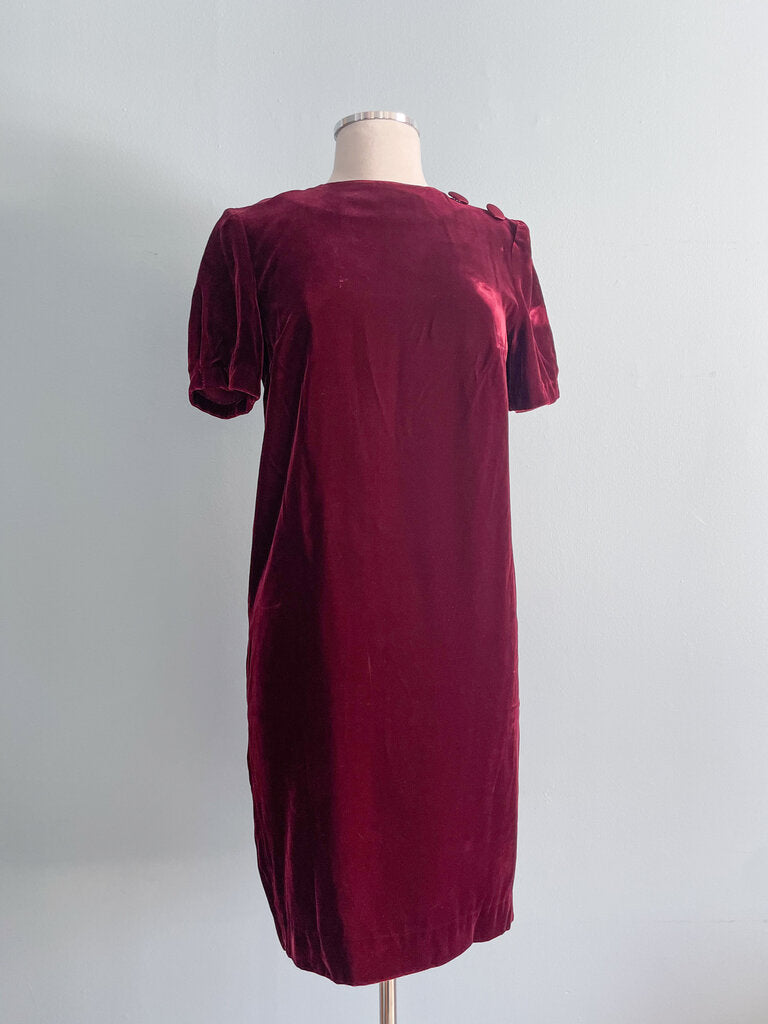 ALGO VINTAGE Velvet Shift Dress w/Satin Button dtl Size 8