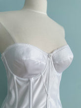 Load image into Gallery viewer, DOMINIQUE White Satin Bustier Lace Trimmed Added Straps Size 38B
