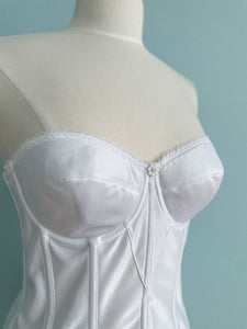 DOMINIQUE White Satin Bustier Lace Trimmed Added Straps Size 38B
