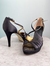 Load image into Gallery viewer, NINE WEST Satin Stiletto Peep Toe X Pleated Size 9
