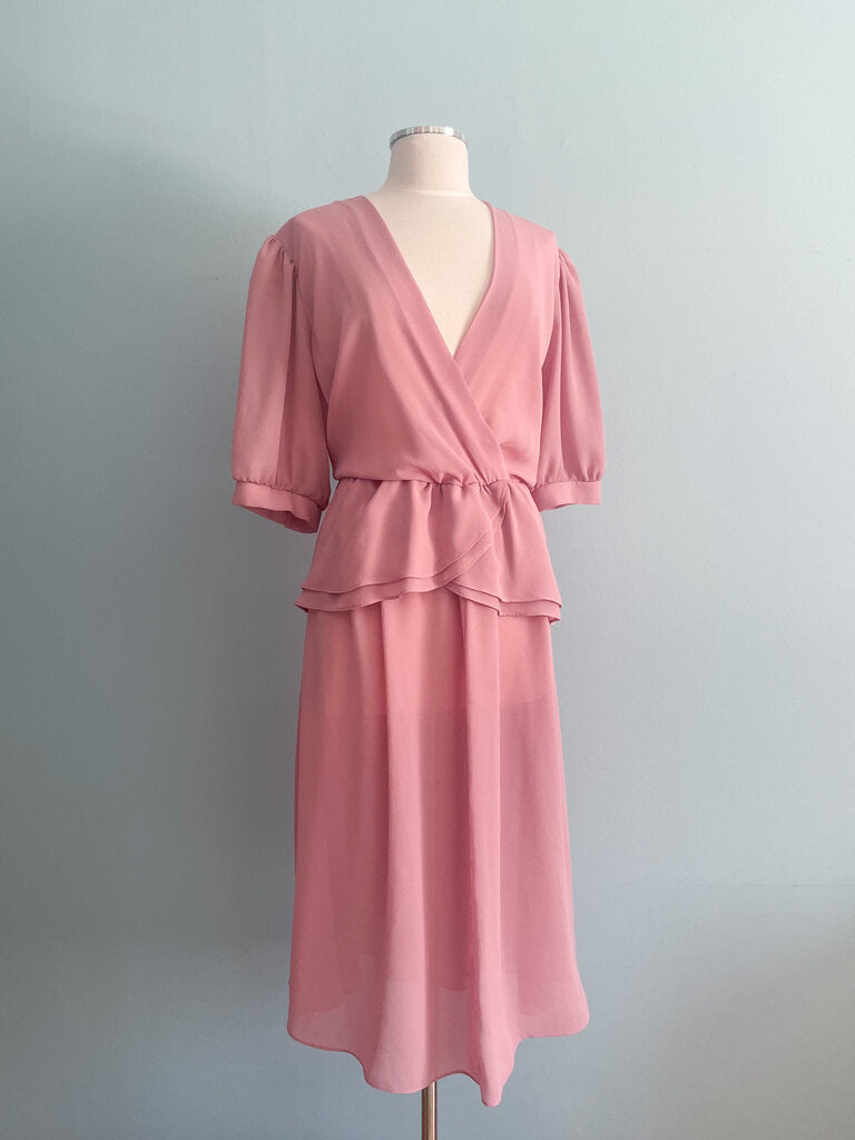 LESLIE BELLE VINTAGE Chiffon A-line Day Dress Puff Sleeve Size 10/12