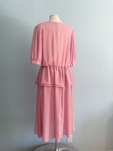 LESLIE BELLE VINTAGE Chiffon A-line Day Dress Puff Sleeve Size 10/12