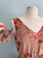 Load image into Gallery viewer, MYSTREE Chiffon A-Line Off Shoulder Ruffle VNeck Floral Size L
