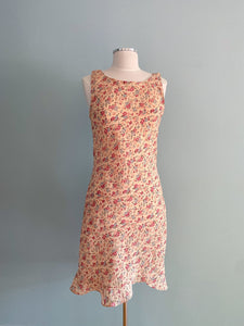 LOKIE FASHIONS Fitted Floral Sleeveless Frill Hem Dress Size S Peach/Multi